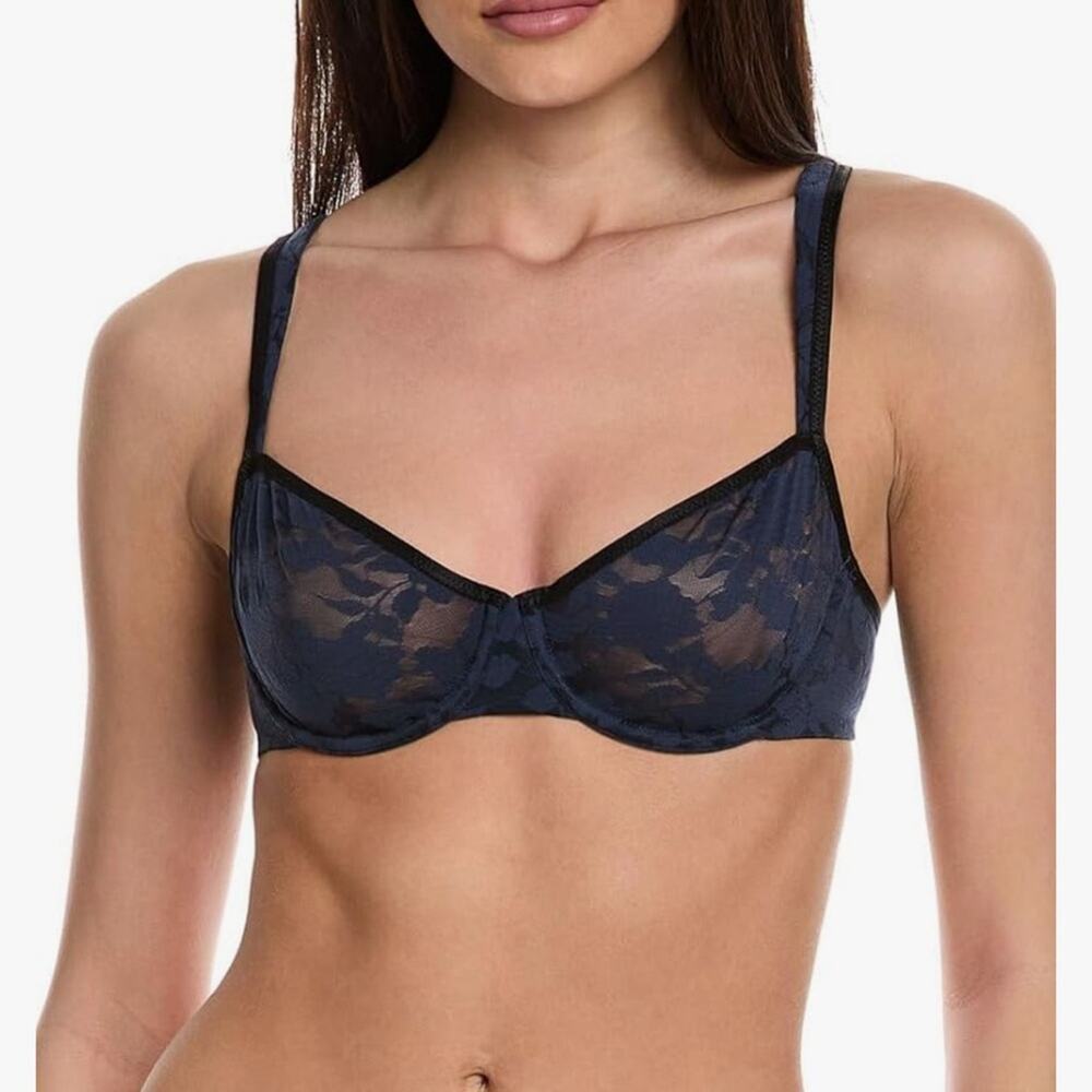 b.tempt'd Wacoal 32B‎ Shadow Scene Unlined Molded Underwire Bra Navy Blue NEW